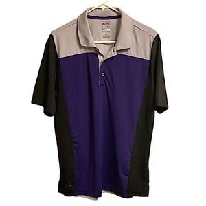 Adidas Mens Medium Polo Purple Colorblock Golf Shirt Puremotion Coolmax Classic